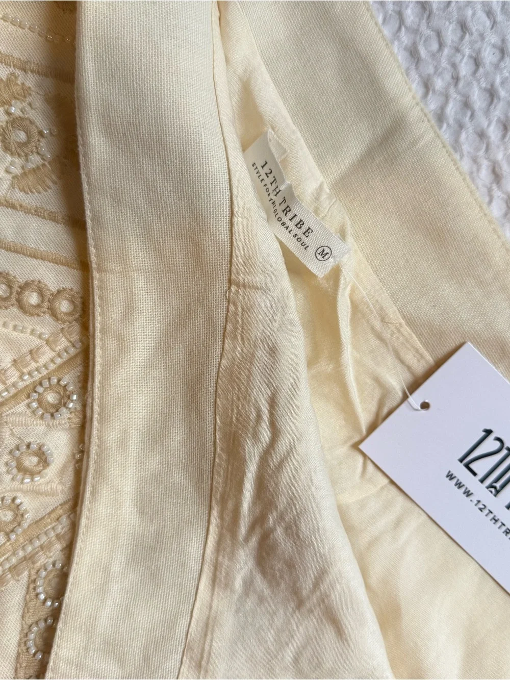 NWT | 12th Tribe | Del Sol Cream Beaded Micro Mini Skirt - Picture 3 of 5